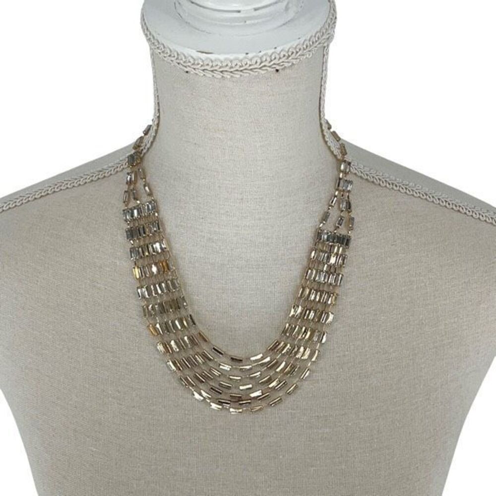 Parfois Womens Crystal Goldtone Multilayered Necklace Gold White NWT